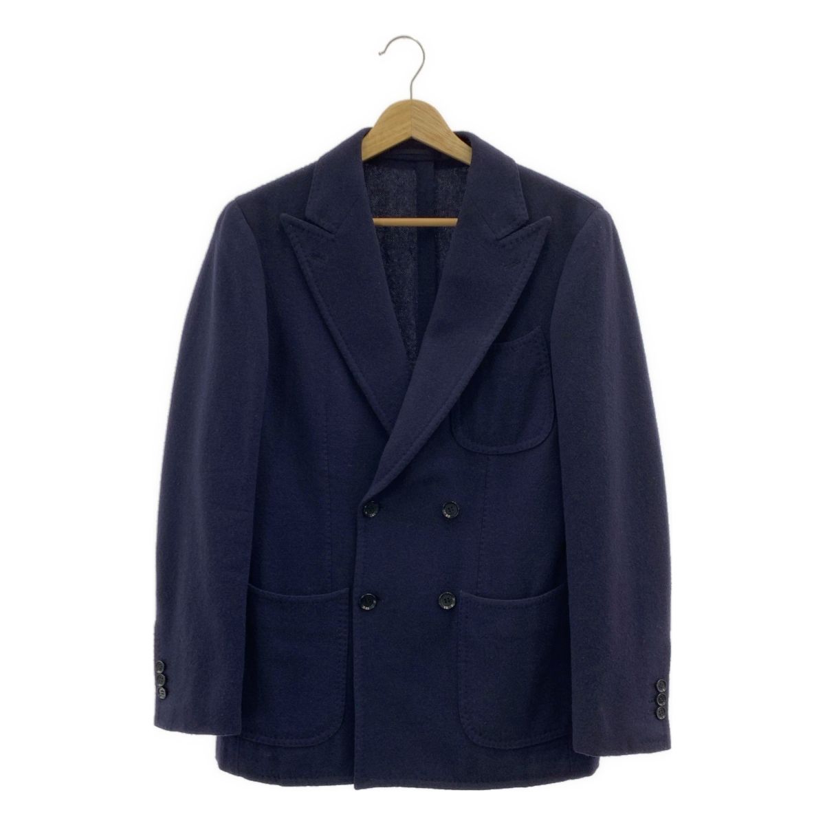 美品 リングジャケット セットアップ スーツ 46 日本製 ネイビー ビジネス RING JACKET リングヂャケット ウール ネイビー ヘリンボーン