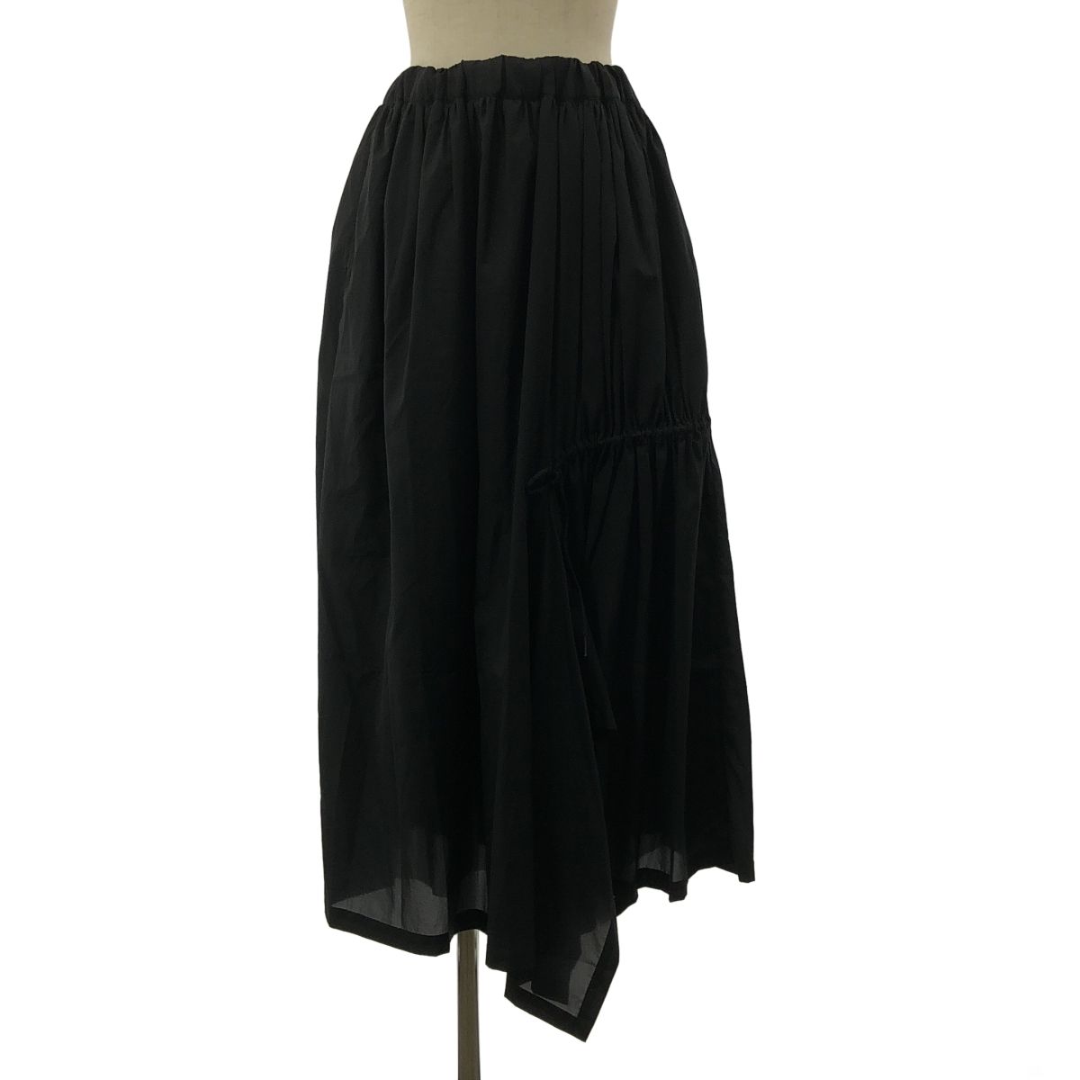 Y 3 ワイスリー サイドライン ギャザー アシンメトリー ロングスカート XXS ブラック レディース