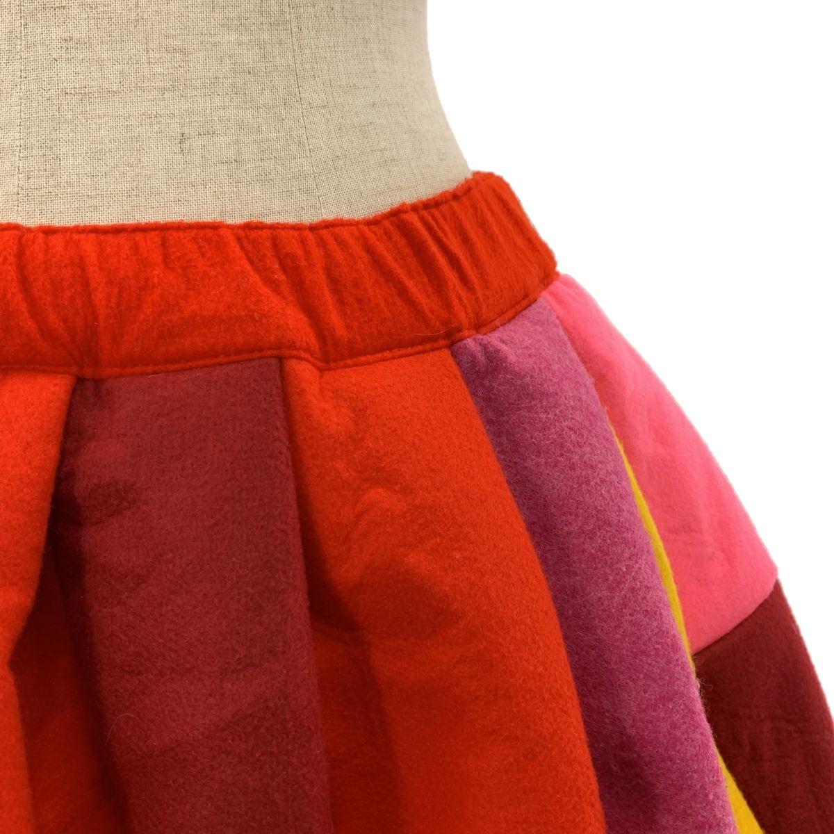 COMME des GARCONS コムコム 2021 AW 製品洗い フェルト パッチワーク タック ボリューム イージースカート XS マルチ レディース