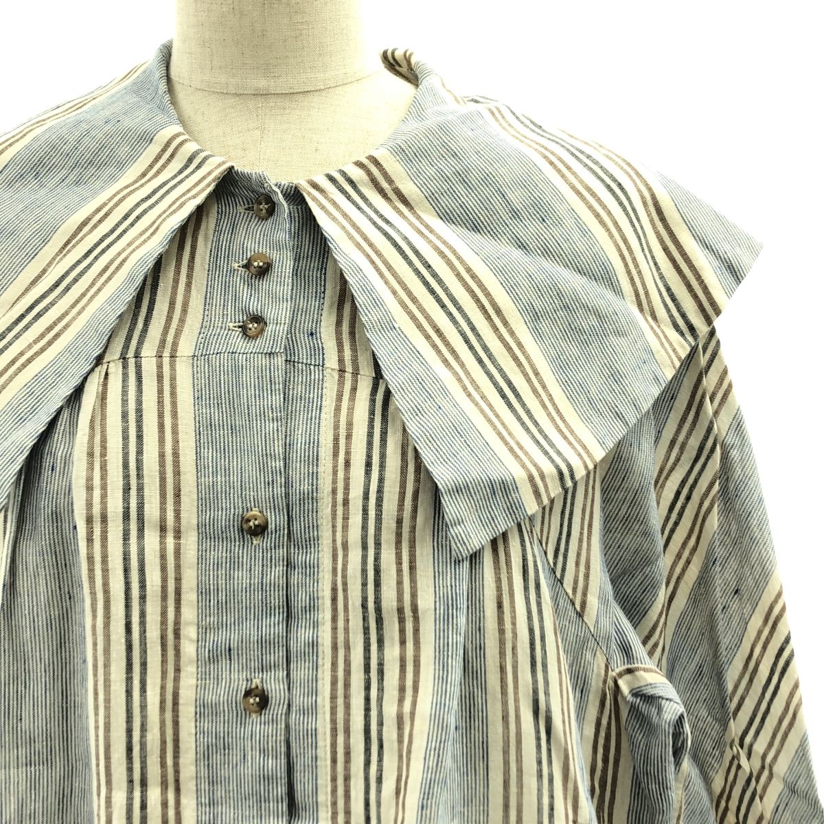 DOUBLE MAISON ドゥーブルメゾン ストライプ オーバーシルエット ビッグ シャツ ワンピース F ブルー系 レディース