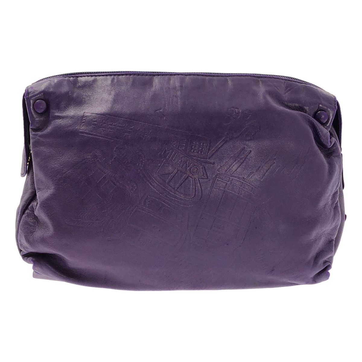 PRADA プラダ レザー エンボス トライアングル 三角プレート ロゴ クラッチ バッグ パープル レディース