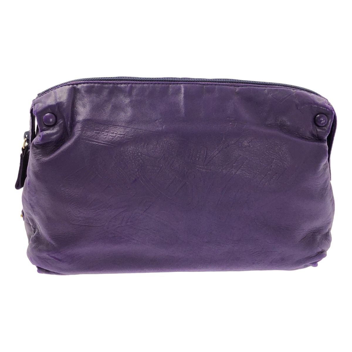 PRADA プラダ レザー エンボス トライアングル 三角プレート ロゴ クラッチ バッグ パープル レディース