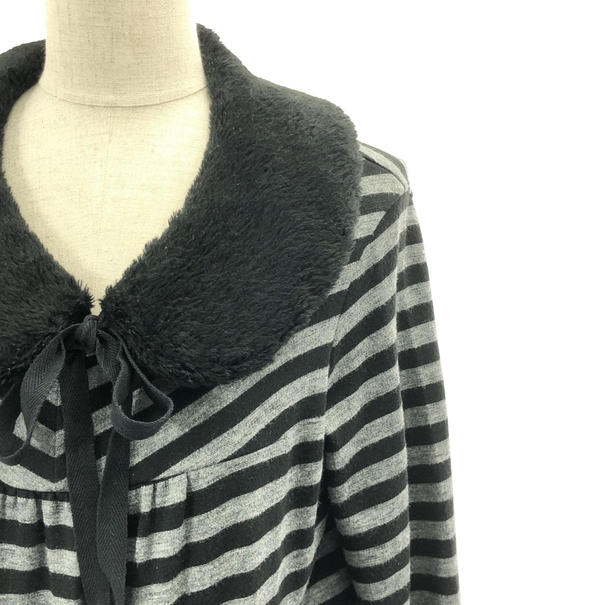 tricot COMME des GARCONS トリココムデギャルソン 2010 AW フリース付け襟 ボーダー ワンピース S グレー ブラック レディース