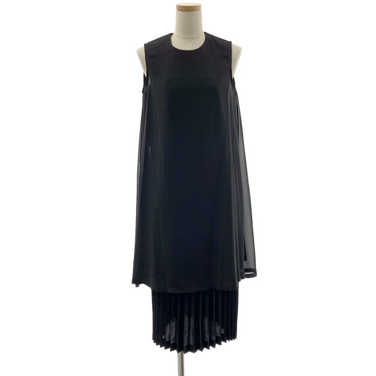 noir kei ninomiya ノワールケイニノミヤ 2017 SS ポリエステル プリーツ レイヤード バックジップ ワンピース XS ブラック レディース