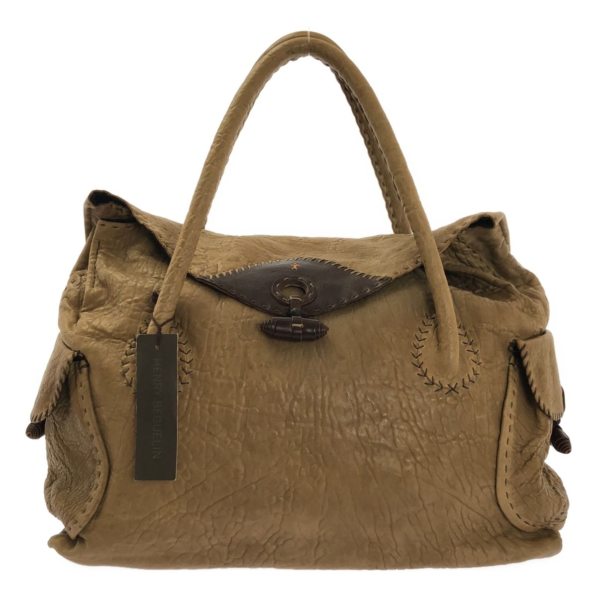 HENRY BEGUELIN エンリーベグリン レザー ステッチ ハンドバッグ ブラウン系 レディース