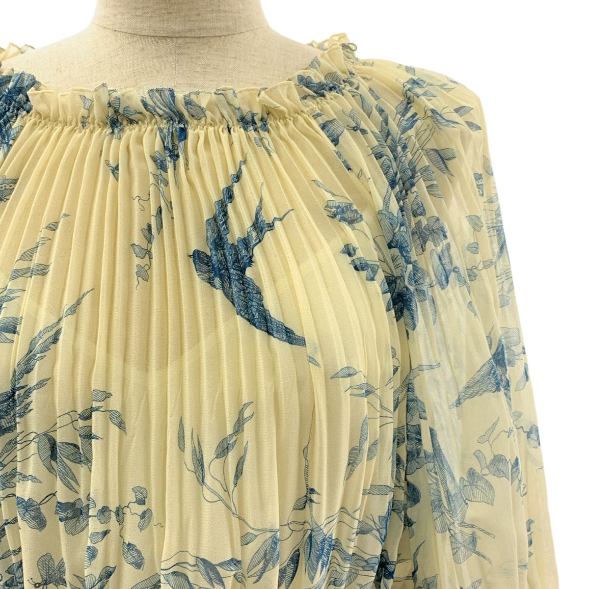 RED レッドヴァレンティノ モスリン プリーツシフォン プリント ギャザー ドレス ワンピース 38 ベージュ ブルー レディース