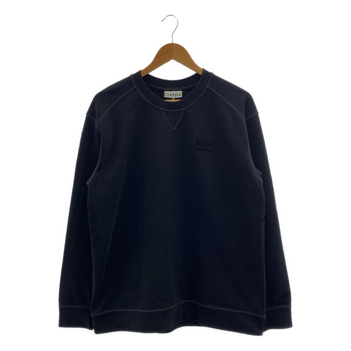 Ganni ガニー ロゴ エンブロイダリー オーバーサイズ スウェット トレーナー S M ブラック レディース