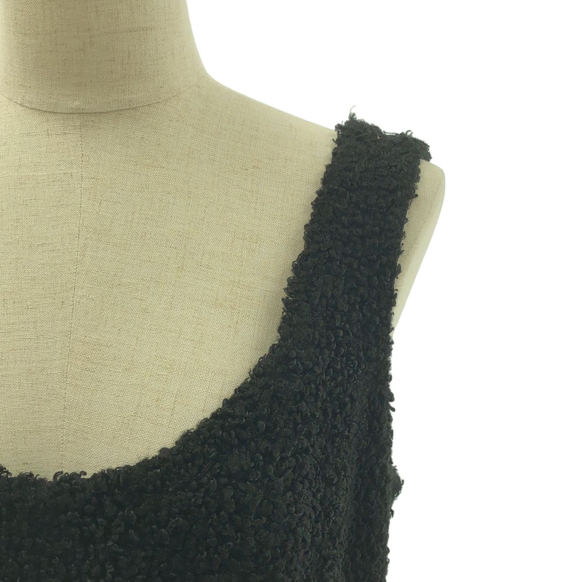 COMME des GARCONS GIRL コムデギャルソンガール 2017 AW ポリエステル 異素材 切替 染め加工 フェイクファー ドッキング スカラップ ドレス ワンピース S ブラック レディース