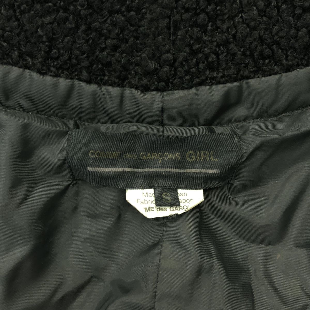  COMME des GARCONS GIRL コムデギャルソンガール 2017 AW ポリエステル 異素材 切替 染め加工 フェイクファー ドッキング スカラップ ドレス ワンピース S ブラック レディース その他 ワンピース