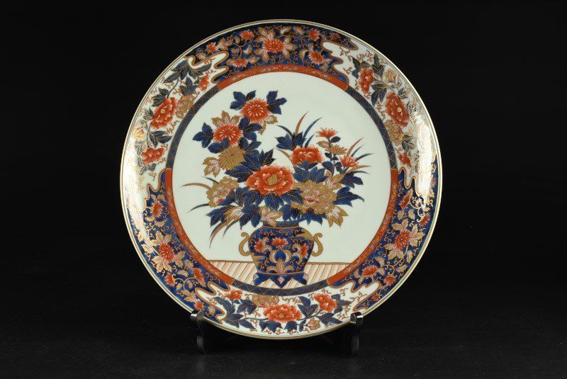 蔵A 2066 b 有田 元禄伊万里写 錦花菱紋 飾皿 大皿 40ｃｍ