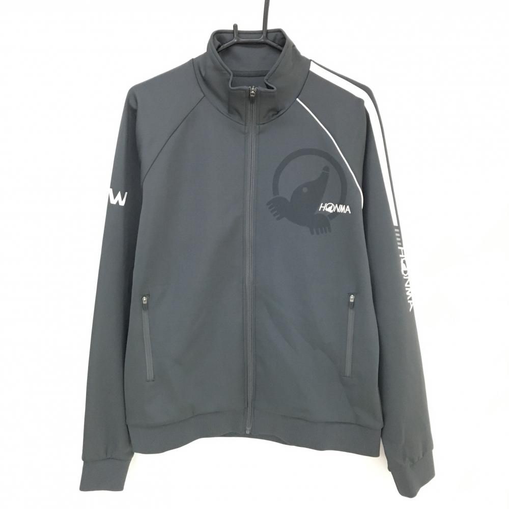 美品】ホンマ ジャケットブルゾン ダークグレー×白 ロゴプリント