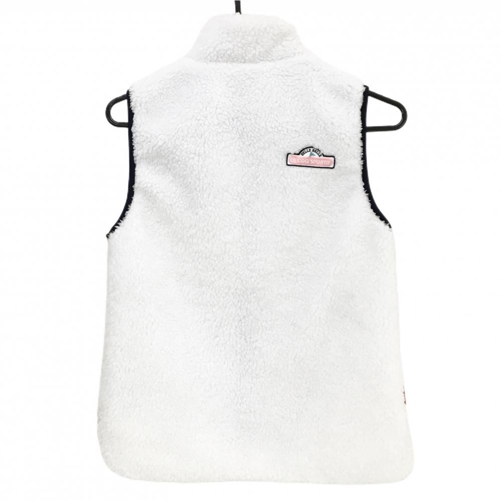 超美品】ルコックゴルフ ボアベスト 白×ネイビー ロゴ刺しゅう