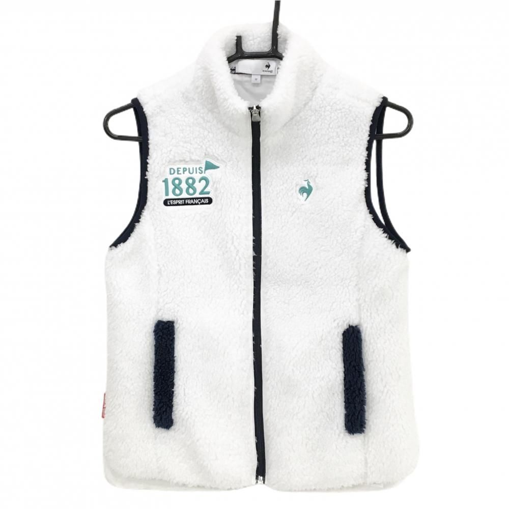 超美品】ルコックゴルフ ボアベスト 白×ネイビー ロゴ刺しゅう