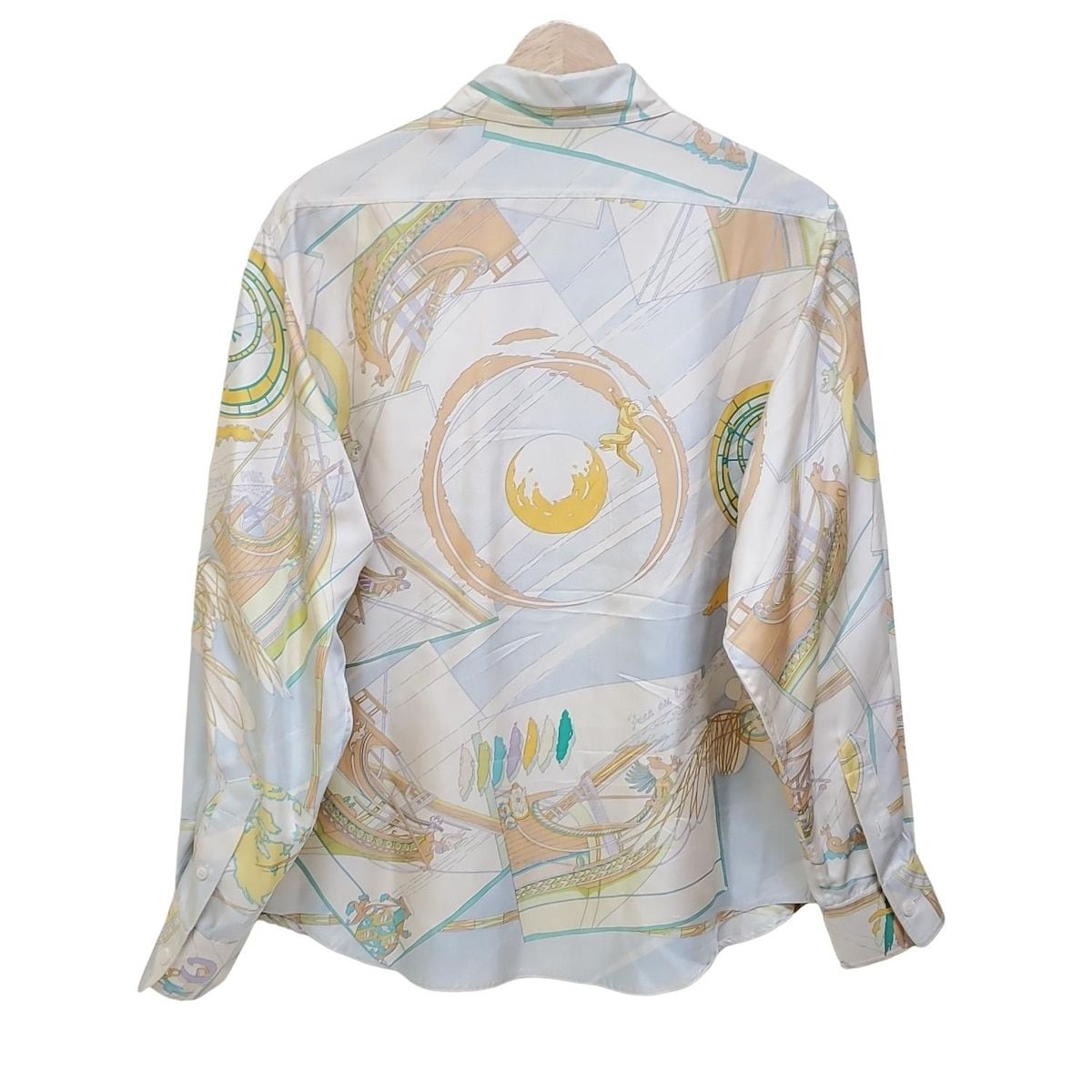 HERMES エルメス 長袖シャツ サイズ40 S メンズ アイボリー×グリーン×マルチ シルク