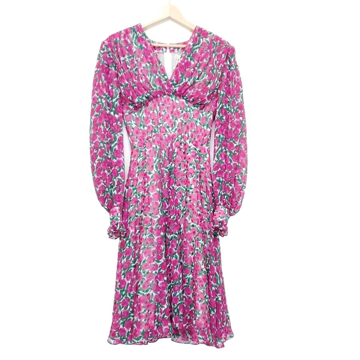 kimijima キミジマ ワンピース サイズ9 M レディース ピンク×グリーン×白 長袖 シースルー 花柄 春 秋物