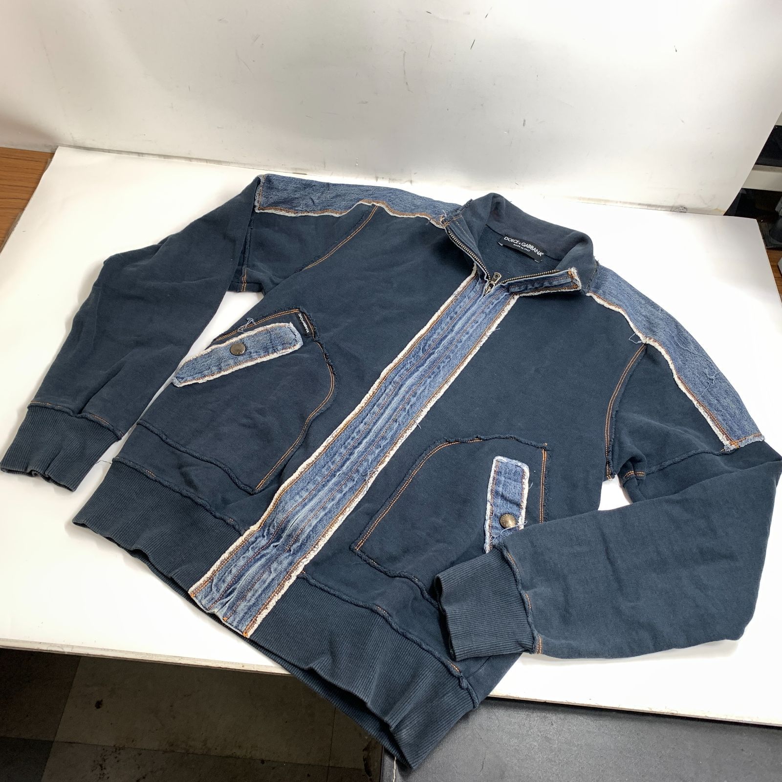 f 001 L ドルチェアンドガッバーナ DOLCE - GABBANA G 9191 T 9088 サイズ 46 ジップアップ ジャケット フリンジ加工 ブルゾン デニム