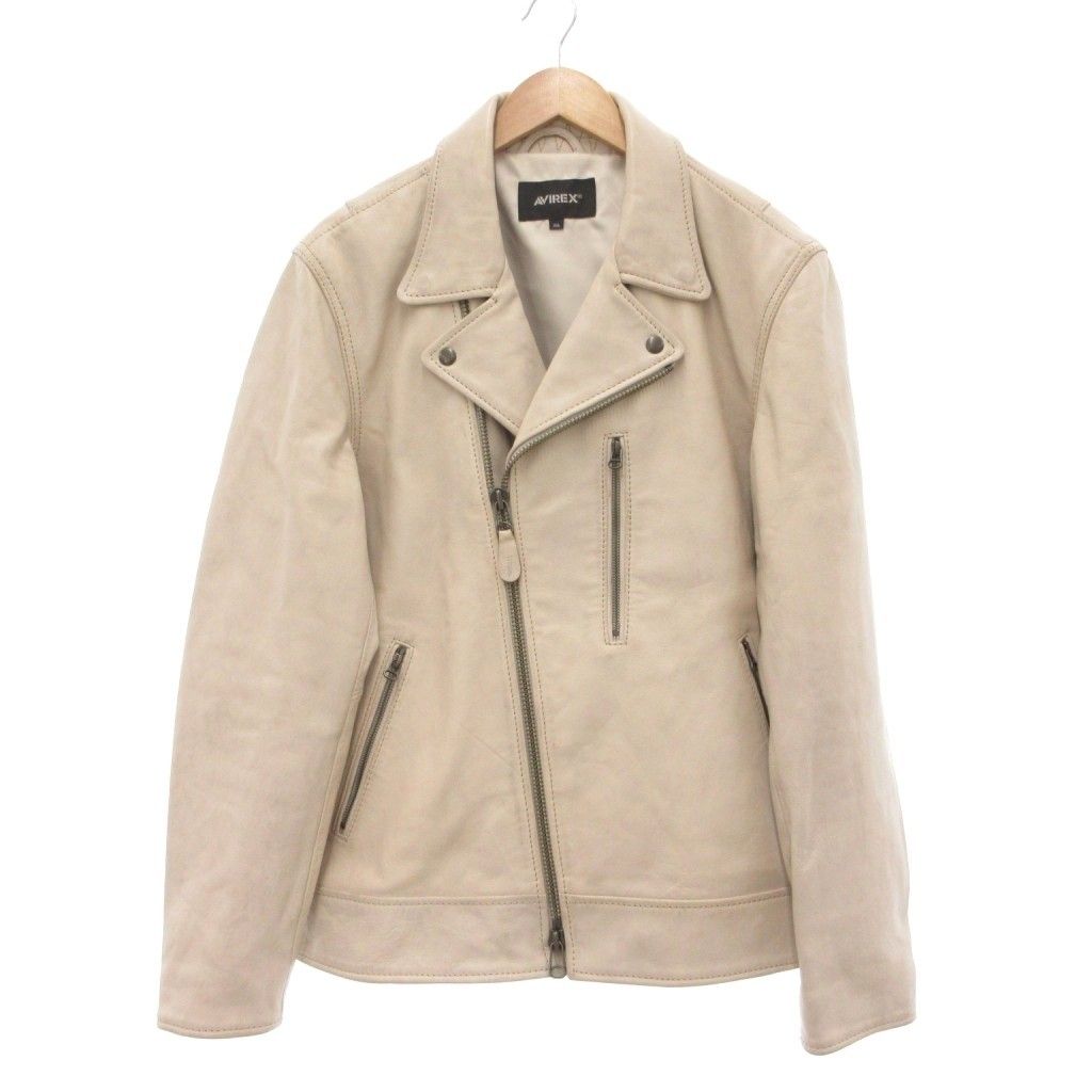 アヴィレックス AVIREX 22 AW AGED LEATHER エイジド レザー ダブル ライダース ジャケット ユーズド加工 2 XL エクリュ UO