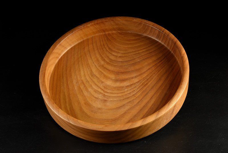 蔵A 2324 d 民藝 本欅刳り貫き盆 丸盆 34.5ｃｍ 鳥取民芸
