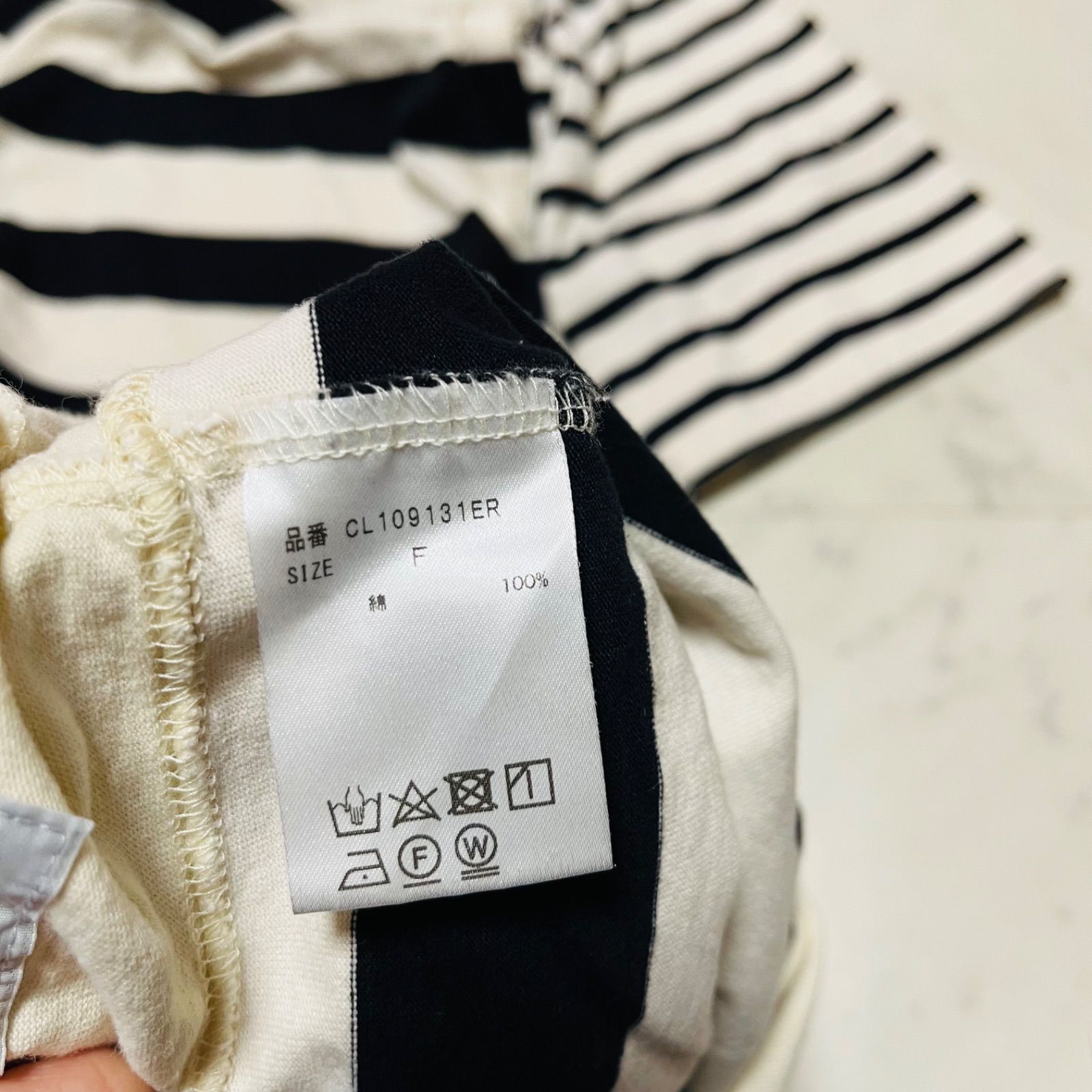  -RC アンドアールシー クレイジー ボーダーワンピース Vネック 半袖 プルオーバー Curensology 定価22000円 レディース サイズF ホワイト×ネイビー 春 23 No.K 1022 半袖 カットソーワンピース