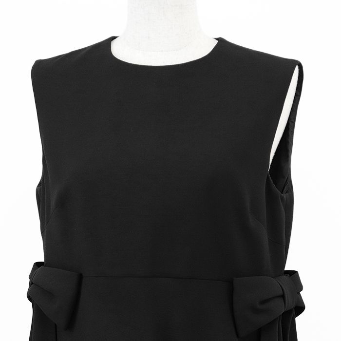 Valentino ヴァレンチノ ノースリーブワンピース リボンディテール サイドボウ フ シルエット Aライン ウール シルク ドレス レディース サイズ 42 ブラック 黒 イタリア製