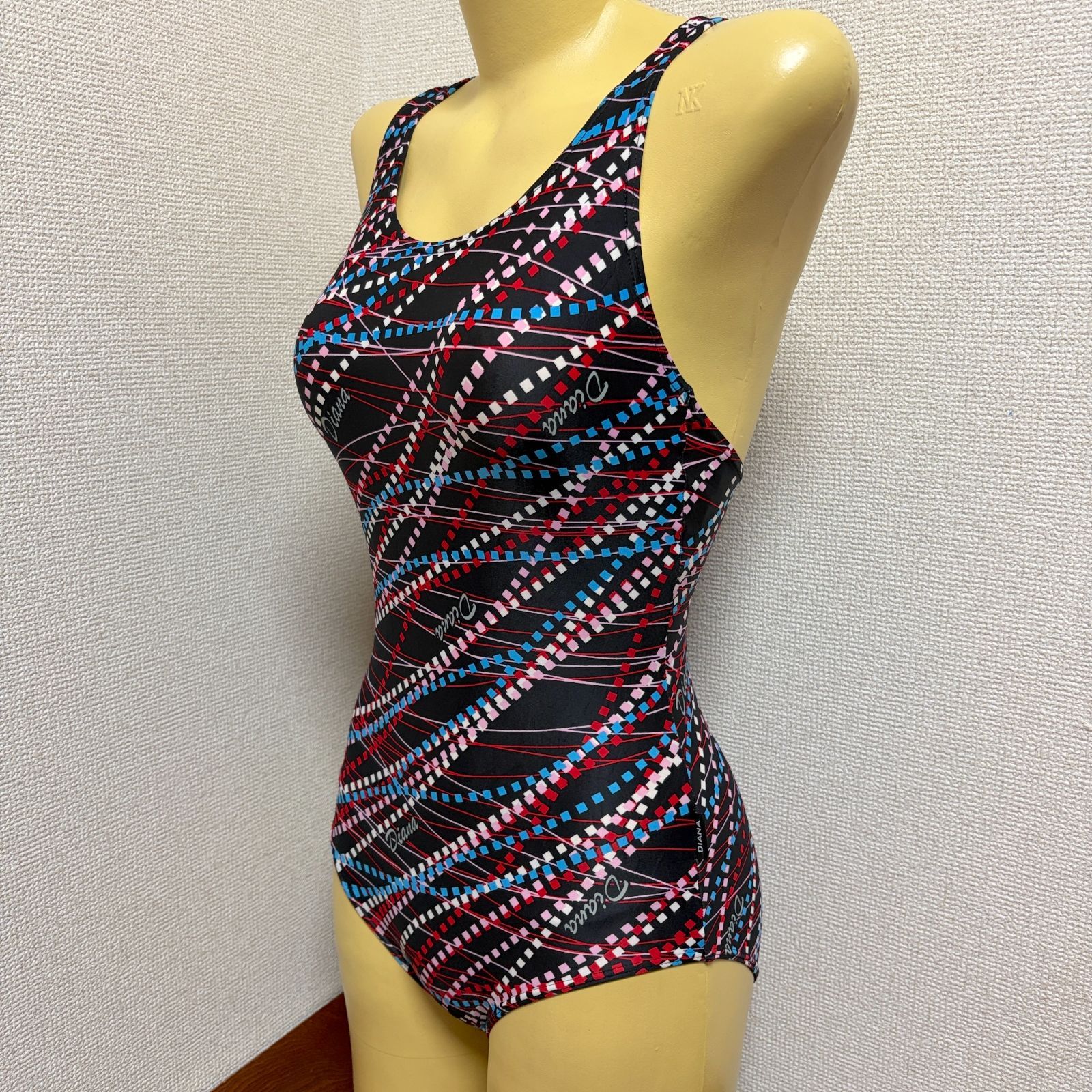 H618アシックスダイアナ♪カラフル部bロック＆流線柄女子スポーツ水着