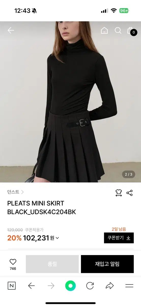 ダンスト 24 fw プリーツミニスカート ブラックL