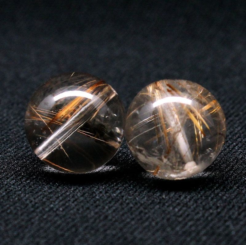 2珠セット ブラウン＆コッパー が魅力の14 mm 金針が美しい ルチルクォーツ GHTU 28 8 g 粒売り ハンドメイド 交換用ゴム付＆巾着 金運 ビジネス運 人間関係 目標達成 金針水晶 お守り効果 ギフト 京海堂 天然石の卸 京の蔵