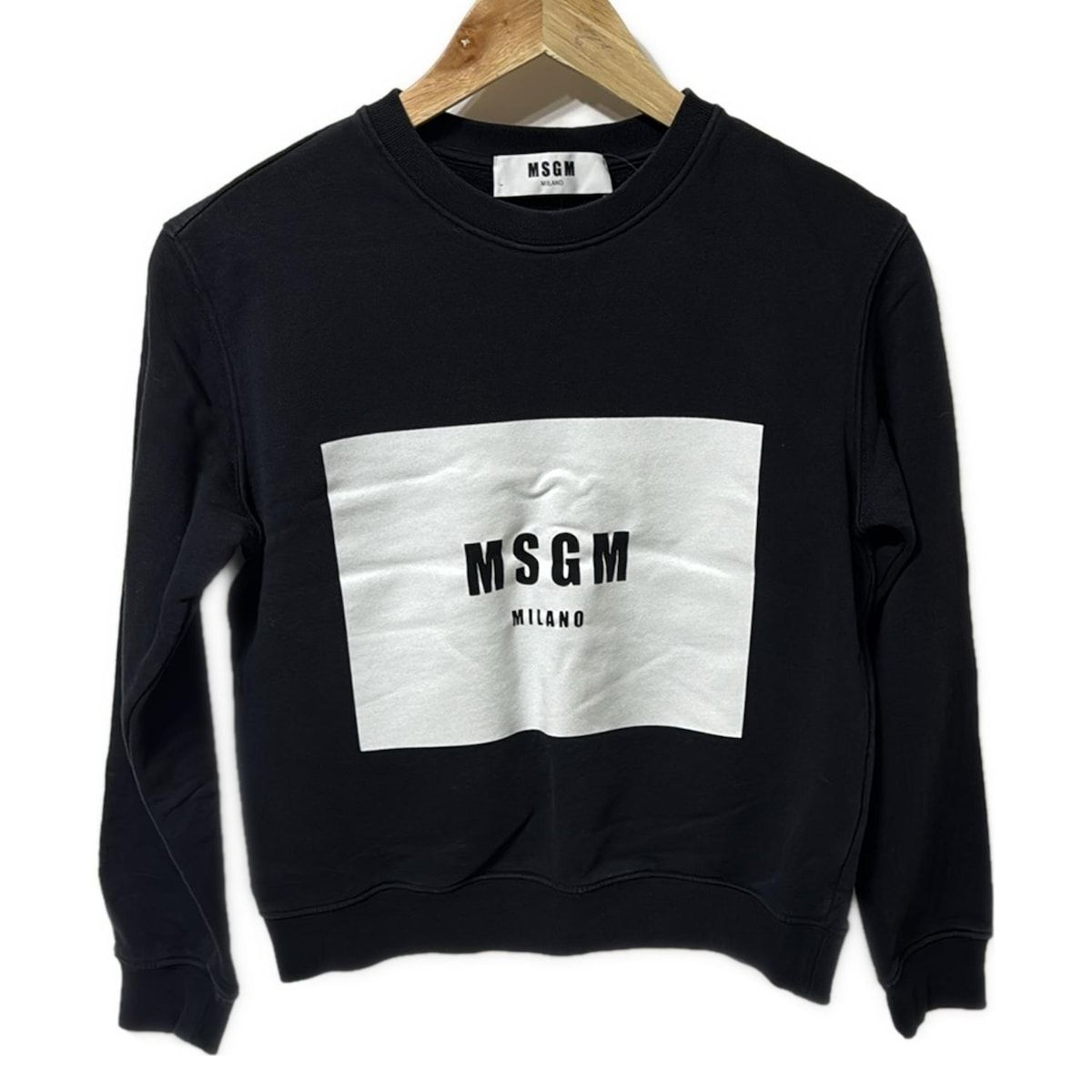 MSGM エムエスジィエム トレーナー サイズXS レディース - 黒×白 長袖 ショート丈