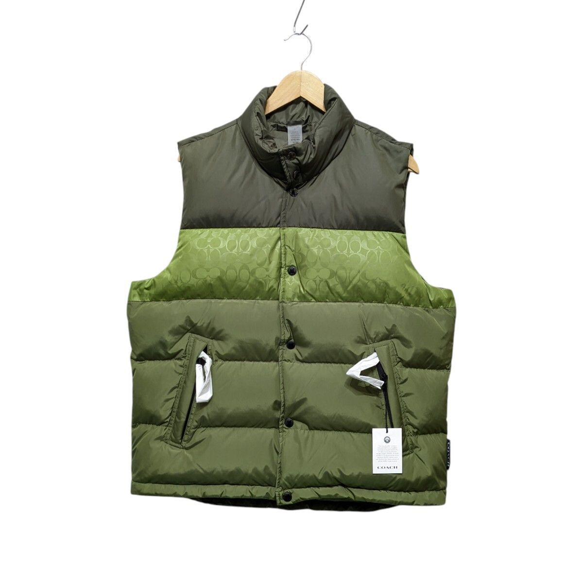 COACH コーチ リバーシブル ブロック ダウンベスト CBB 62 カーキ系 サイズ L