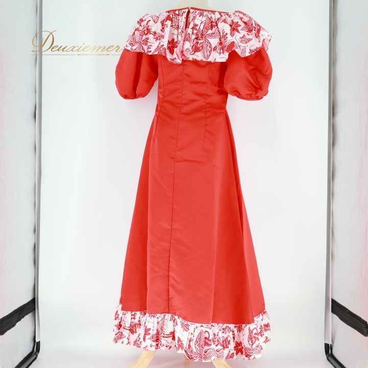 フラダンス 衣装 ワンピース ドレス レッド系 ハワイアンプリント