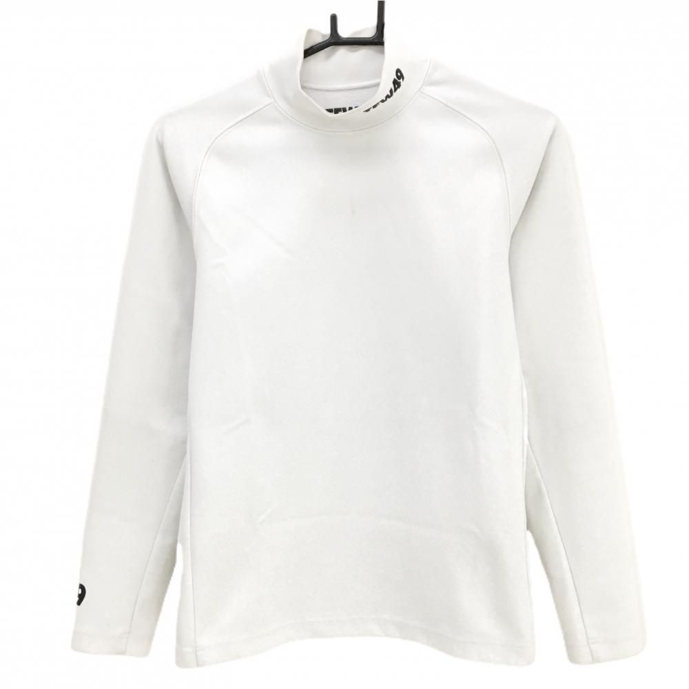 TFW 49 長袖ハイネックシャツ 白 ネックロゴ 後ろ身頃裏起毛 ストレッチ メンズ S ゴルフウェア