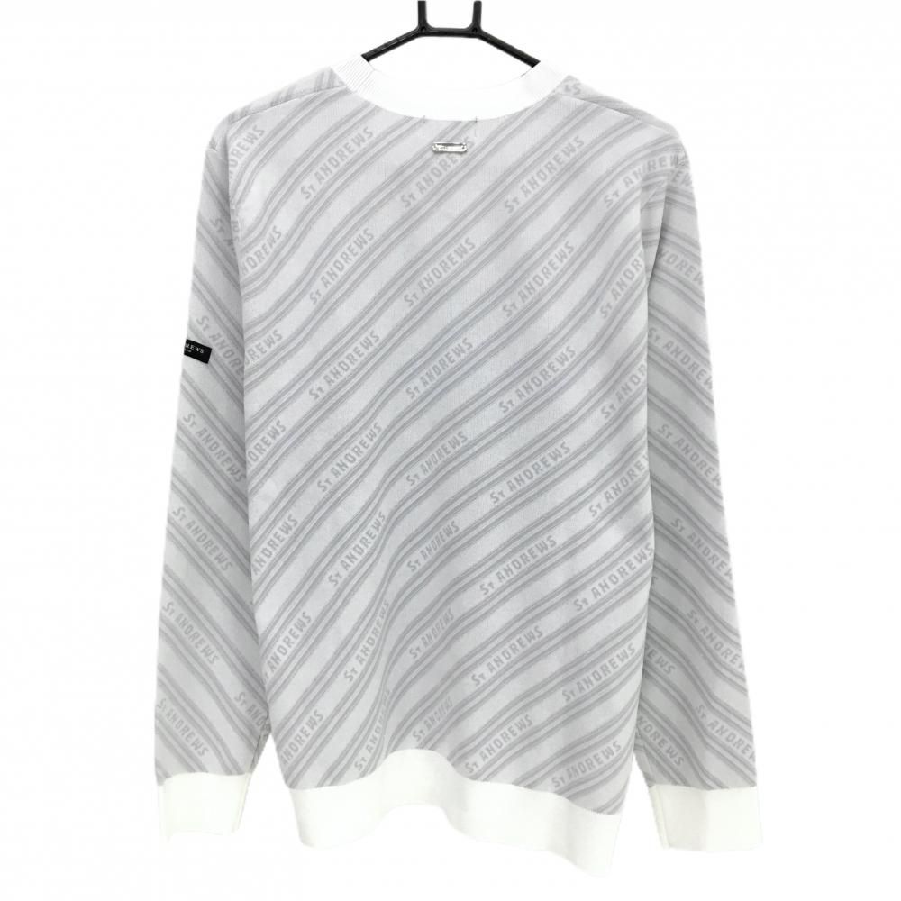 セントアンドリュース セーター 白×ライトグレー シルバーラメ 斜めロゴ総柄 ニット メンズ LL ゴルフウェア St ANDREWS