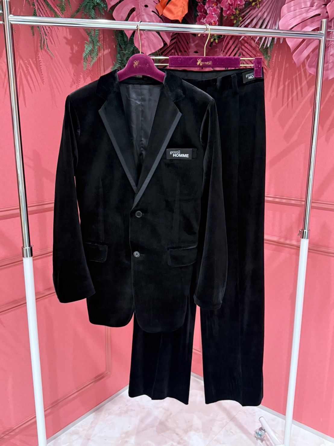 gentil ジャンティ HOMME 社交ダンス ウェア メンズ ジャケット パンツ ベロア ブラック 上下セット