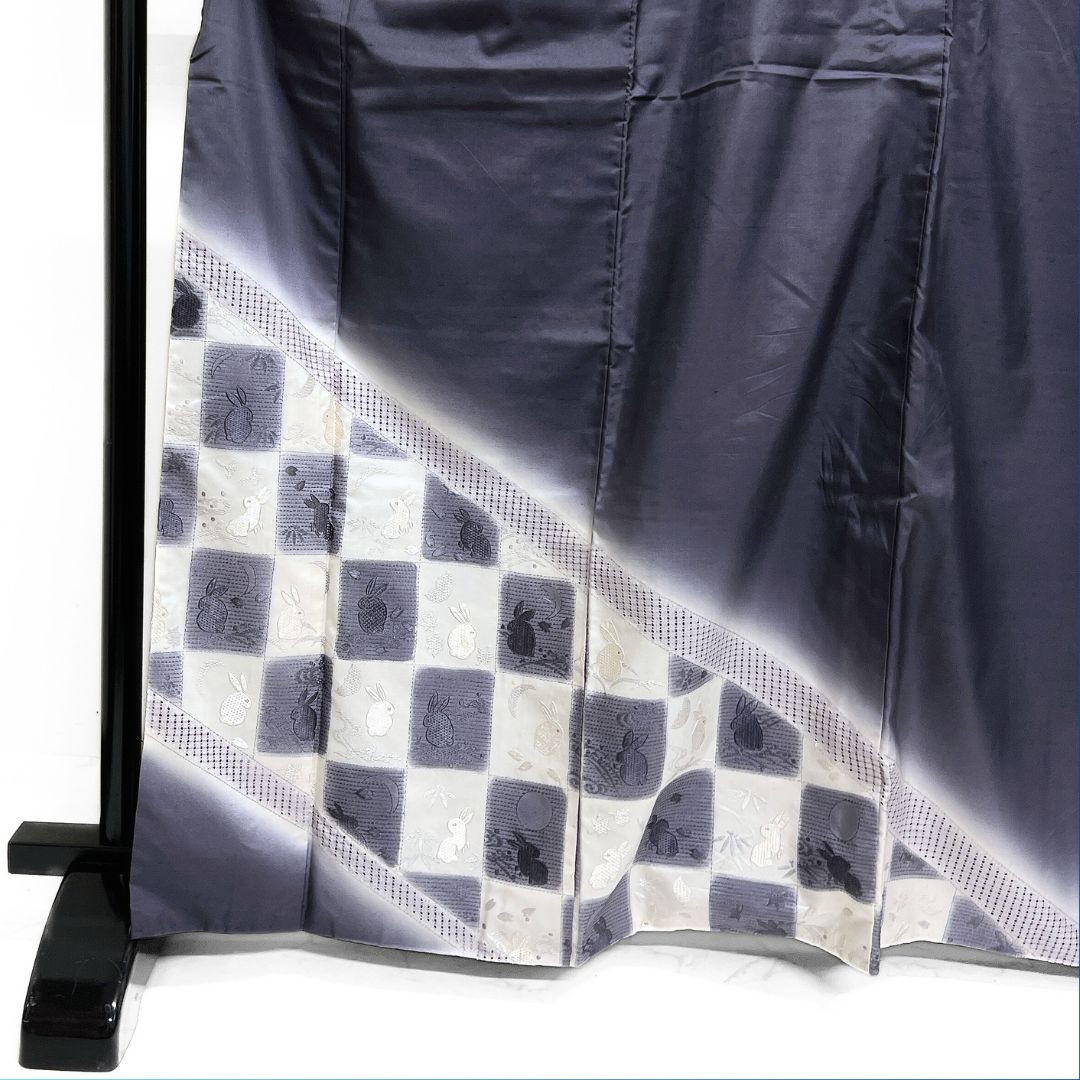  付け下げ 染め大島紬 スワトウ刺繍 兎 市松 三日月 着物 122 b d ms 訪問着 付け下げ 着物