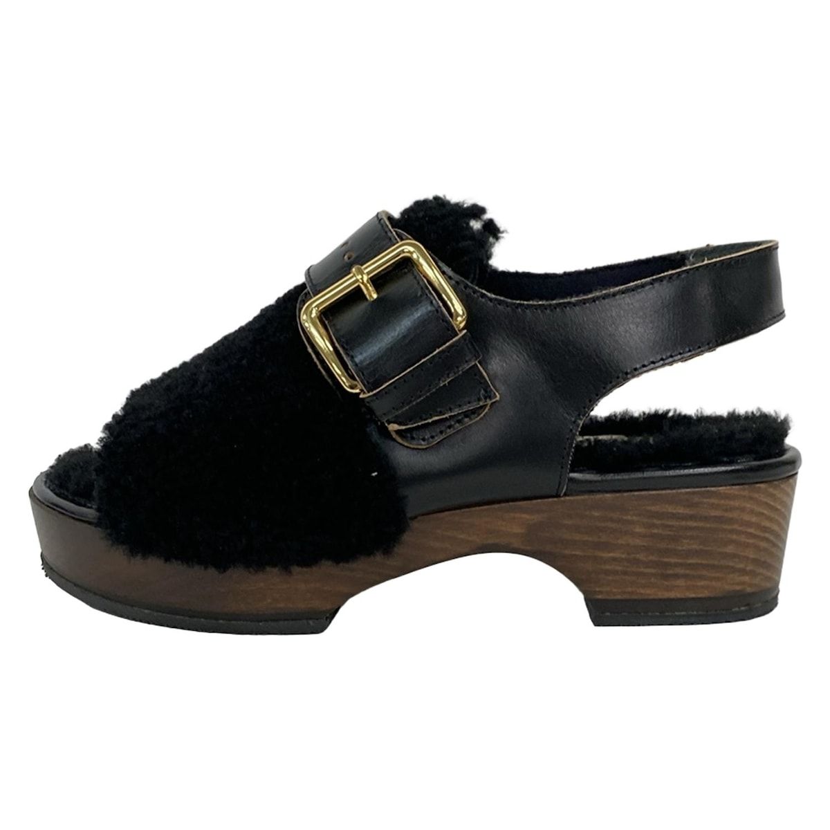 MARNI マルニ サンダル 36 レディース 黒 レザー ムートン