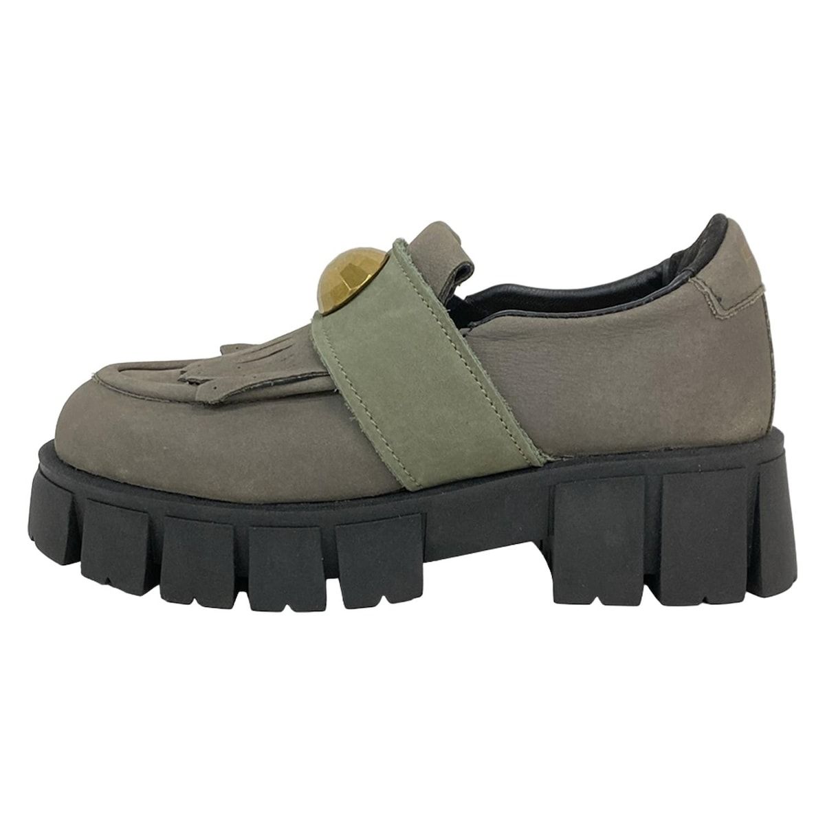 チヴィディーニ ローファー 37 レディース - ダークグレー×カーキ×ゴールド インソール取外し可