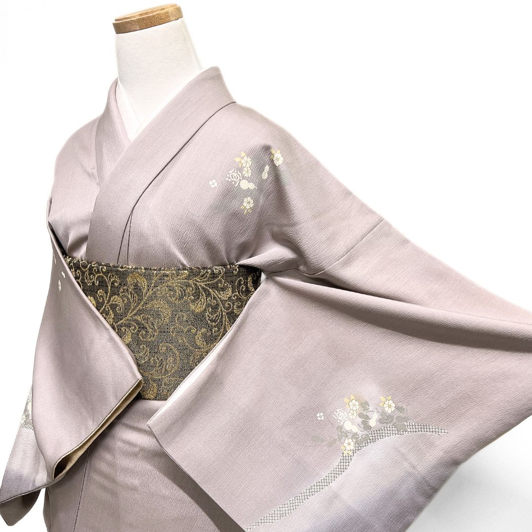 付け下げ 撫子 瓢箪 菊 鹿の子 流線 紋無し 着物 122 b d ms