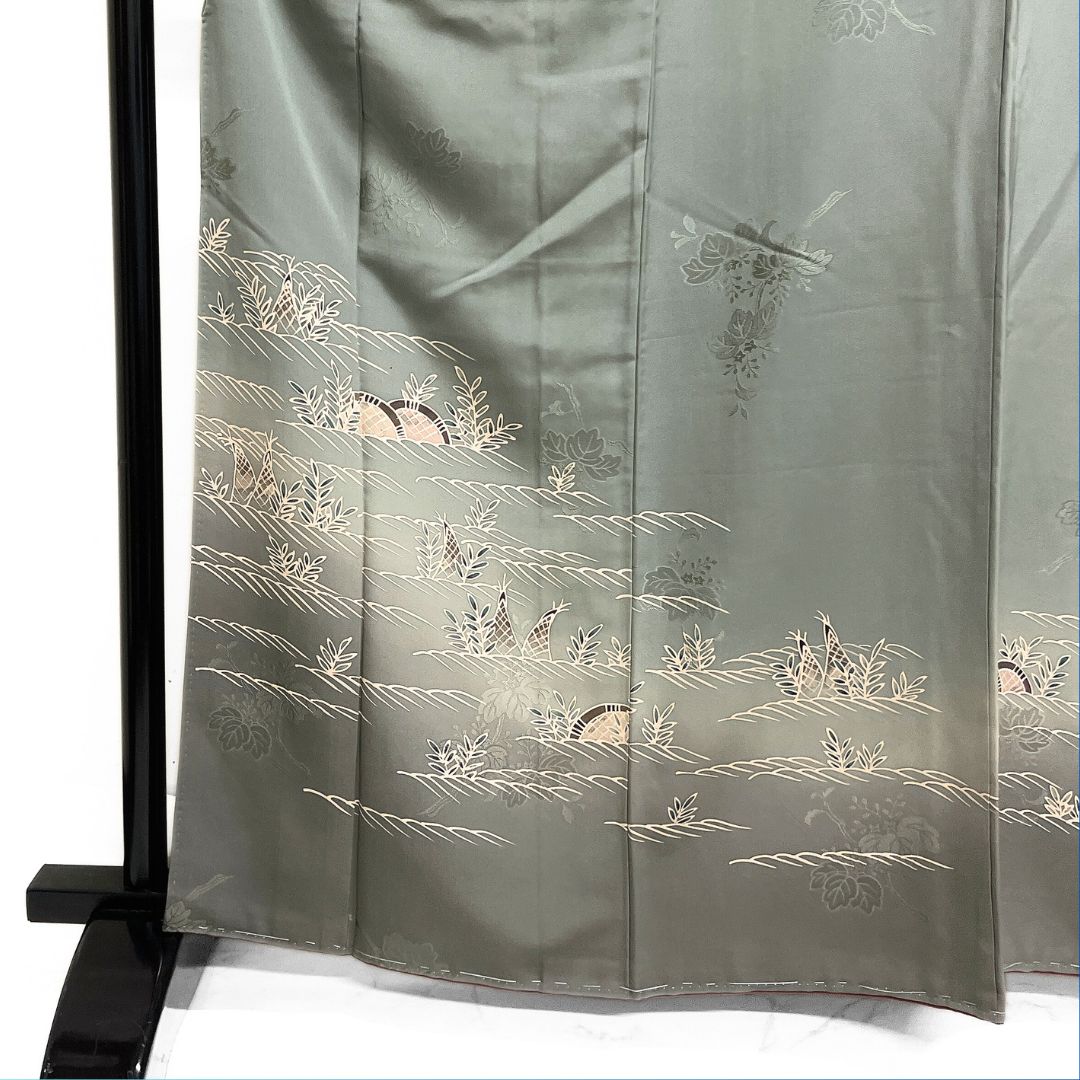  付け下げ 波 網干 籠 葦 桐の花地紋 着物 122 b d ms 訪問着 付け下げ 着物