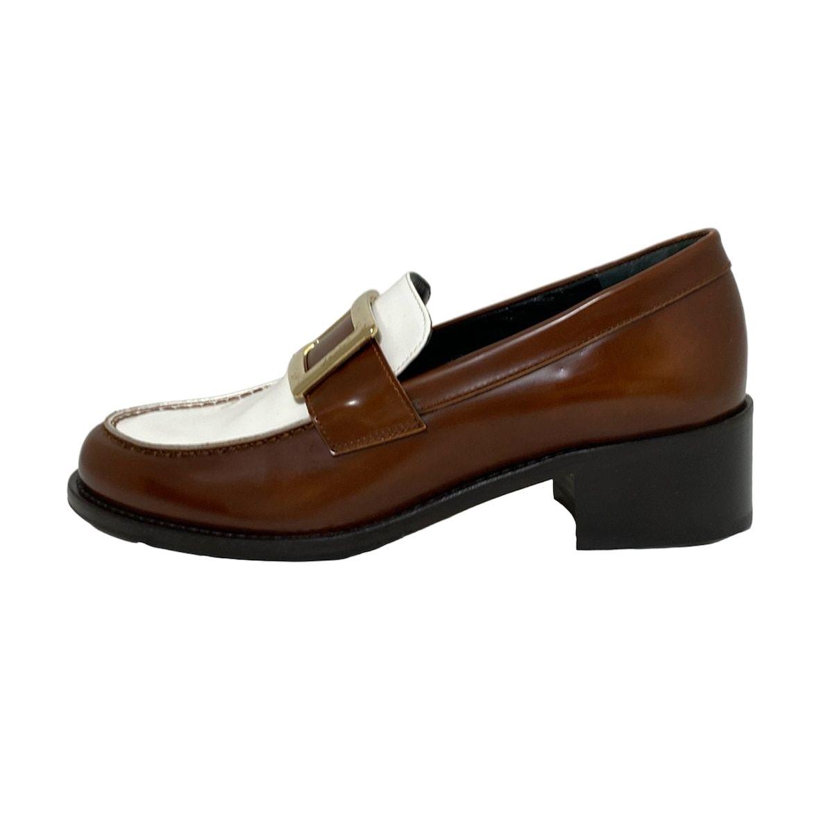 パスクッチ ローファー 37 レディース - ダークブラウン×白 アウトソール張替済 レザー