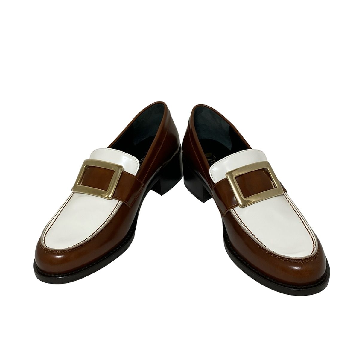 パスクッチ ローファー 37 レディース - ダークブラウン×白 アウトソール張替済 レザー