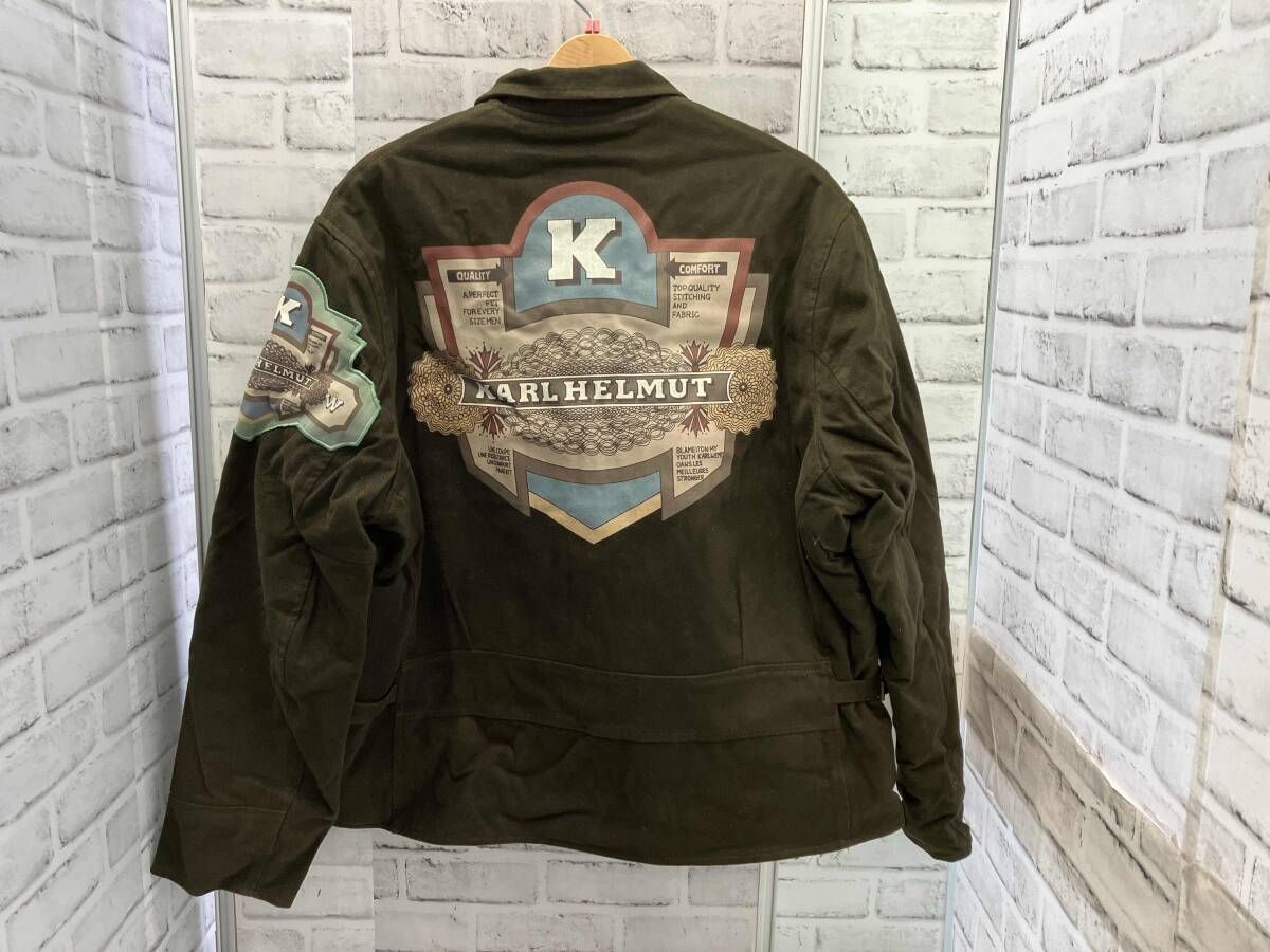karl Helmut|ジップブルゾン|Mサイズ|古着|ジャケット|オリーブカラー|カールヘルム|内側チェック|袖ワッペン|
