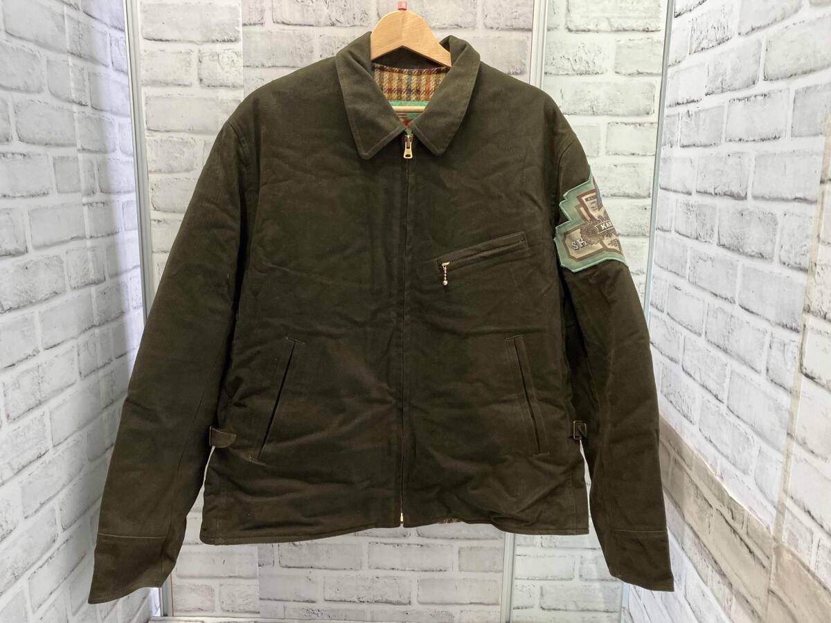 karl Helmut|ジップブルゾン|Mサイズ|古着|ジャケット|オリーブカラー|カールヘルム|内側チェック|袖ワッペン|