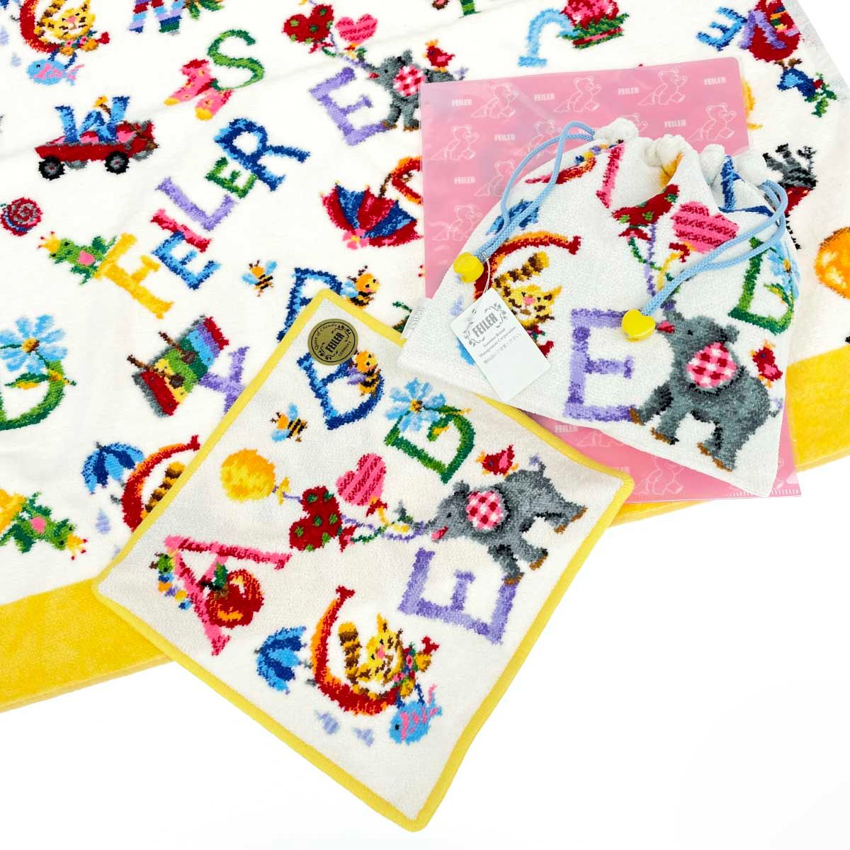 FEILER フェイラー おくるみ タオルハンカチ ポーチ クリアファイルセット ジョイフル シェニール織 ホワイト レディース