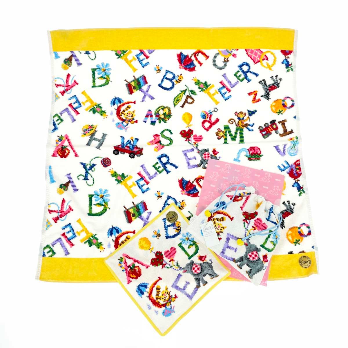 FEILER フェイラー おくるみ タオルハンカチ ポーチ クリアファイルセット ジョイフル シェニール織 ホワイト レディース