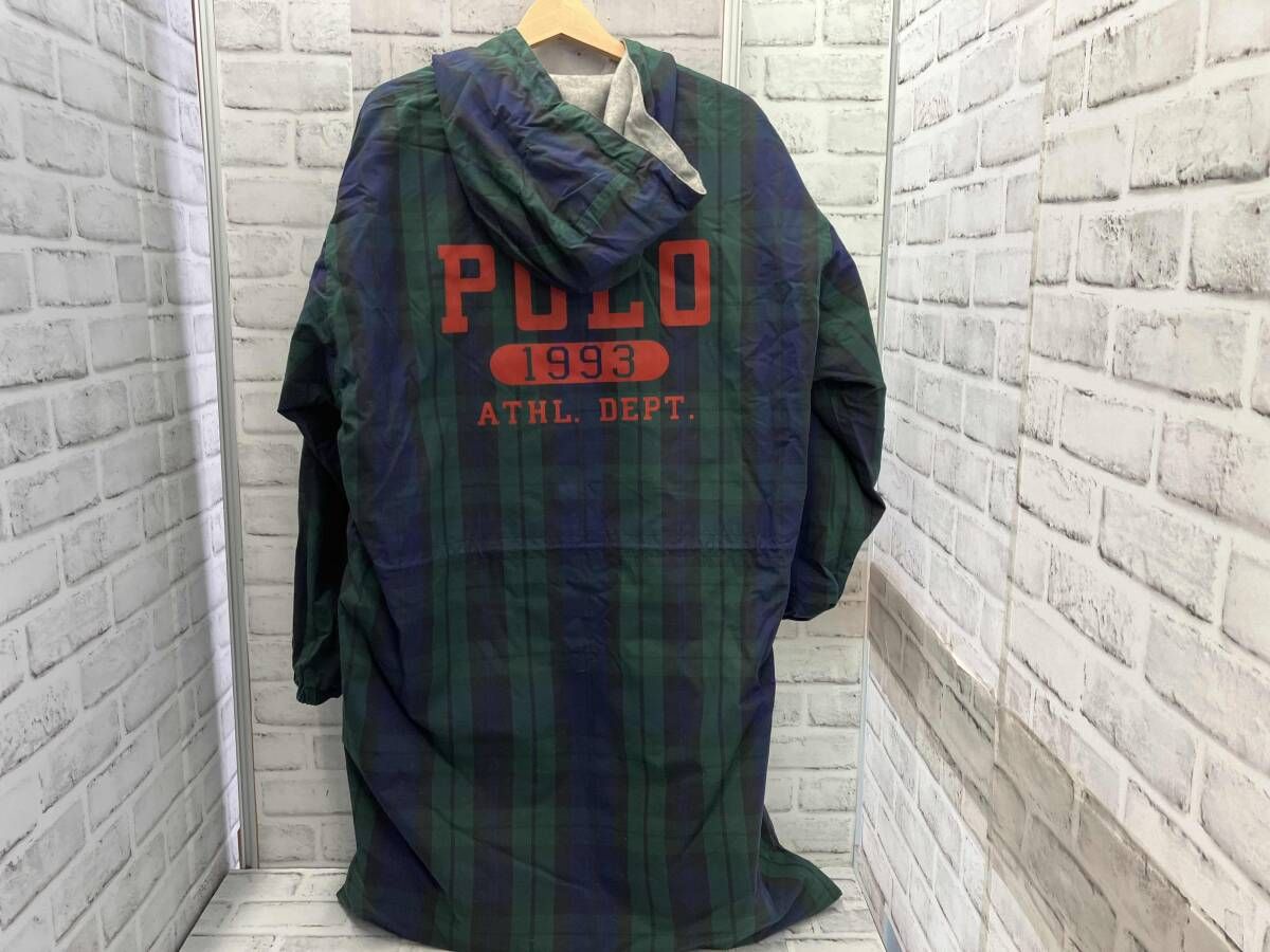 POLO RALPH LAUREN 古着 90 s オンワード竪山 チェックコート 裏地フリース ラルフローレン グリーン フード付き バックロゴ