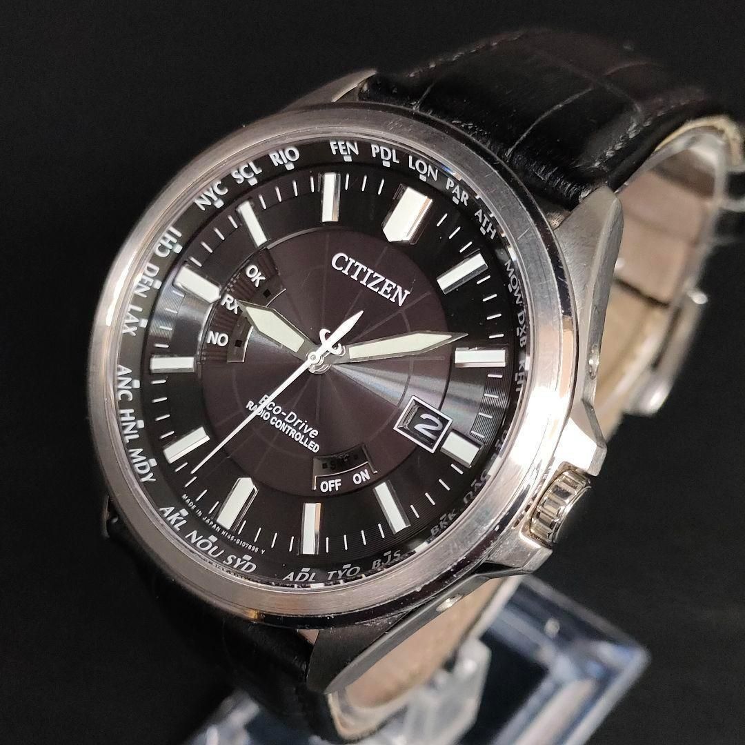 CITIZEN シチズン ブラック シルバー レザー ソーラー 腕時計