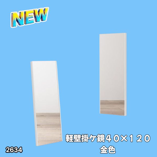 #2634 軽量 壁掛け 割れない鏡 幅40cm×高さ120cm ゴールド フィルム ミラー 鏡 全身鏡 姿見 ダンス 練習 大きい 安全 防災 地震対策 ※一部地域離島別途配送料有