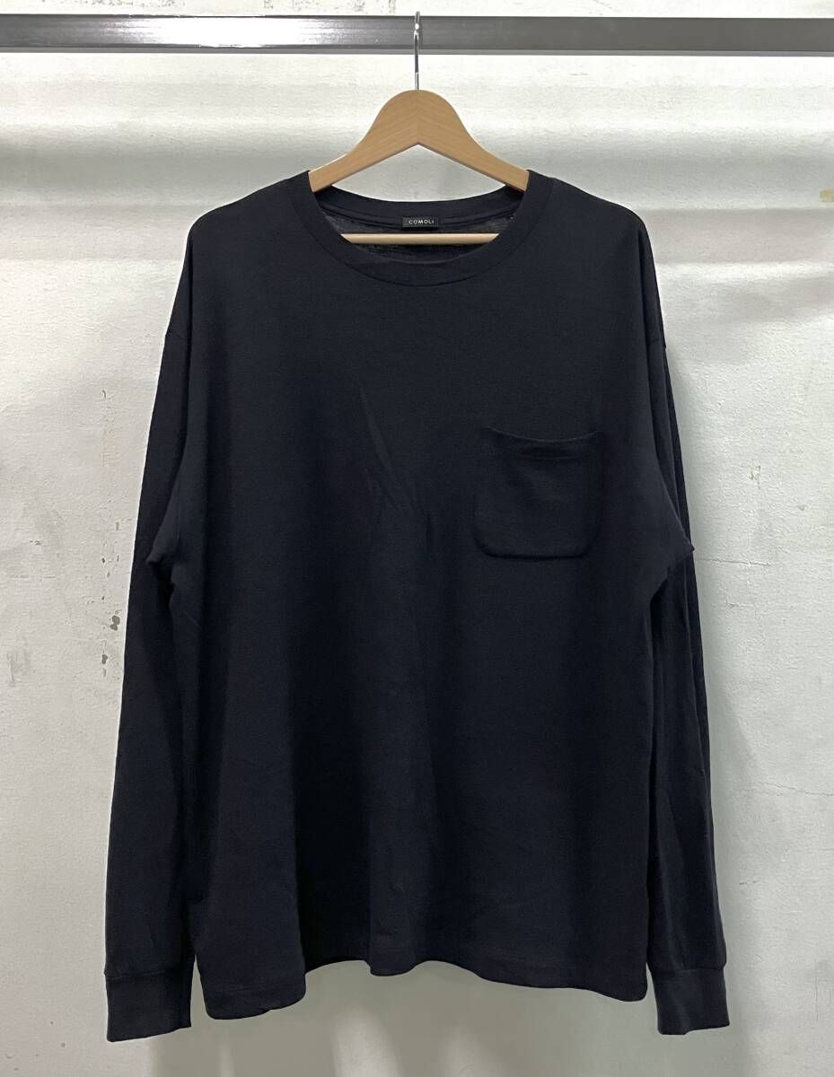 COMOLI コモリ ウール天竺 カットソー ニット サイズ3 S 03-05005 20 AW 毛 クルーネック ブラック 日本製 汚れ ほつれ 破れあり