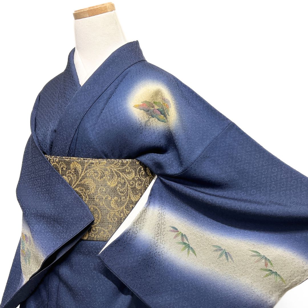 作家もの 付け下げ 風景模様 竹 松 舟 紋無し 着物 122 b d ms
