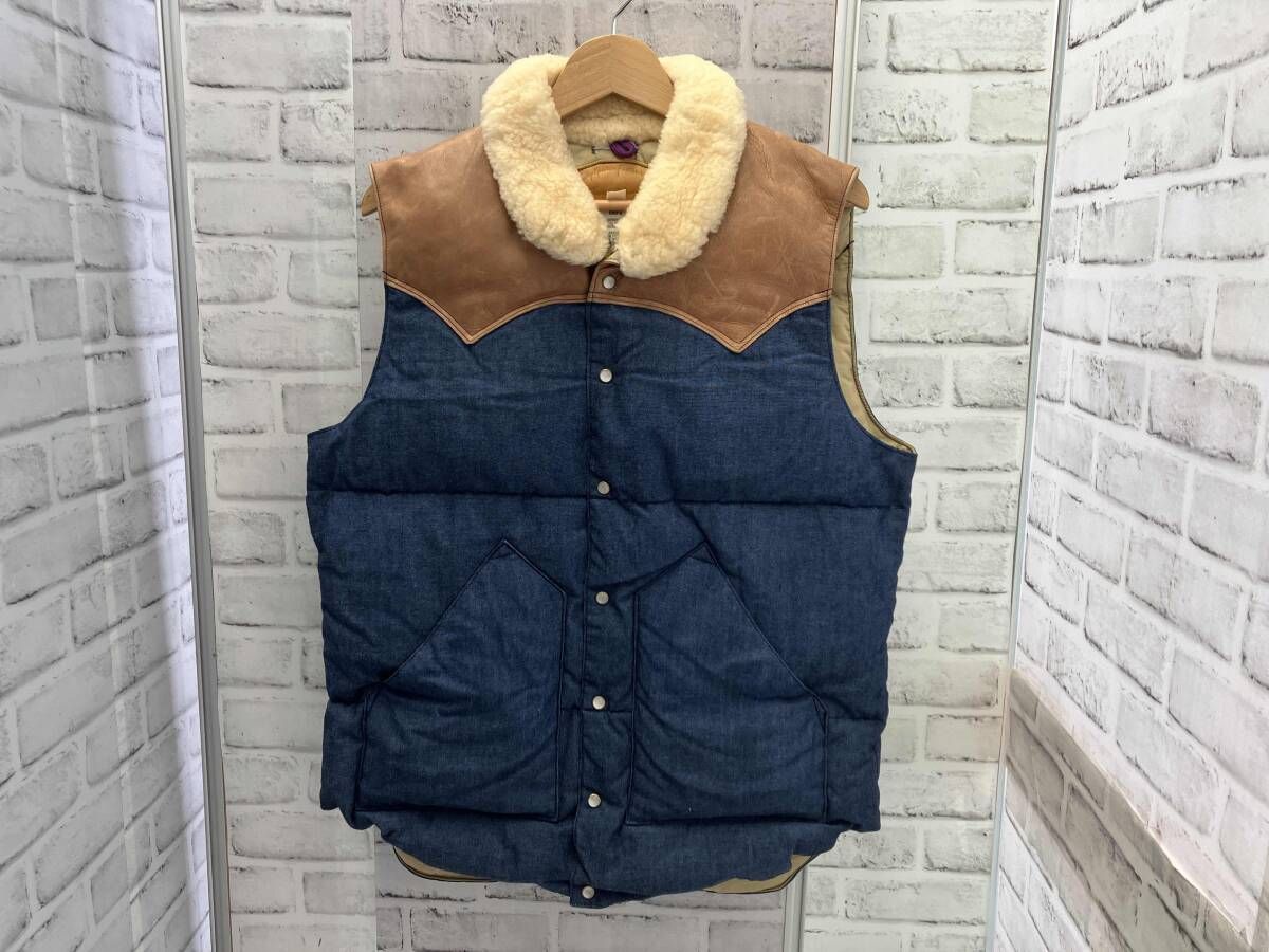 Rocky Mountain Featherbed ダウンベスト サイズ40 インディゴ 一部レザー ロッキーマウンテンフェザーベッド 450-502-74